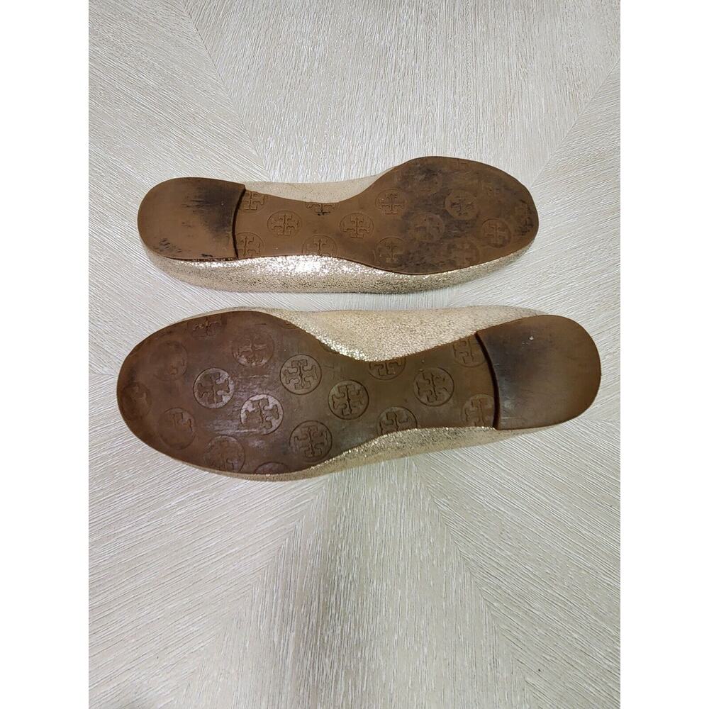TORY BURCH 'Minnie' Travel Ballet Flat Royal Mettalic Gold Glitter Logo Sz 6M - Picture 6 of 9